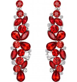 Bridal Tear Drop Flower Cluster Dangle Earrings Crystal Rhinestone Red Silver-Tone $9.60 Earrings