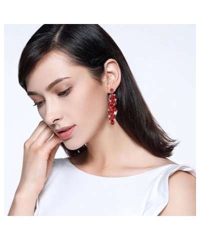 Bridal Tear Drop Flower Cluster Dangle Earrings Crystal Rhinestone Red Silver-Tone $9.60 Earrings