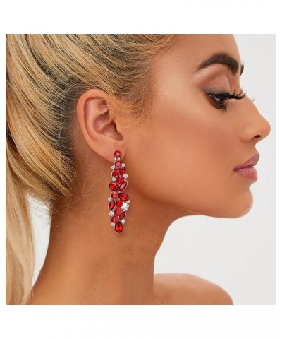 Bridal Tear Drop Flower Cluster Dangle Earrings Crystal Rhinestone Red Silver-Tone $9.60 Earrings