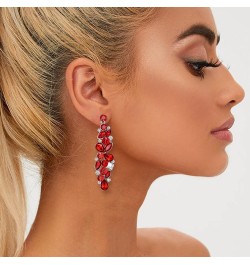 Bridal Tear Drop Flower Cluster Dangle Earrings Crystal Rhinestone Red Silver-Tone $9.60 Earrings