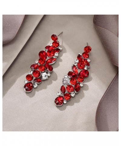 Bridal Tear Drop Flower Cluster Dangle Earrings Crystal Rhinestone Red Silver-Tone $9.60 Earrings