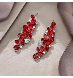 Bridal Tear Drop Flower Cluster Dangle Earrings Crystal Rhinestone Red Silver-Tone $9.60 Earrings