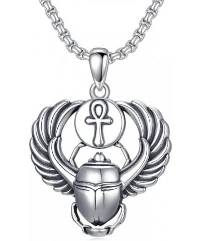 Ankh/Eye of Horus/Scarab Necklace Sterling Silver Egyptian Jewelry Gift for Men Women C-Scarab & Ankh $19.80 Necklaces