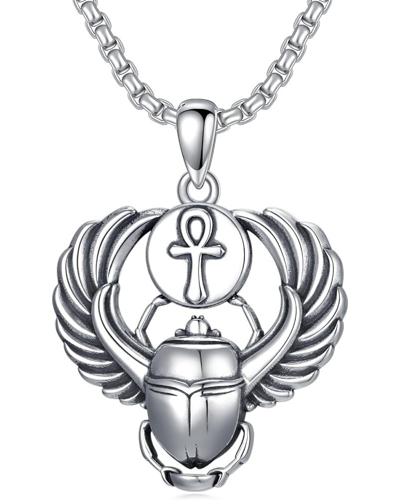 Ankh/Eye of Horus/Scarab Necklace Sterling Silver Egyptian Jewelry Gift for Men Women C-Scarab & Ankh $19.80 Necklaces