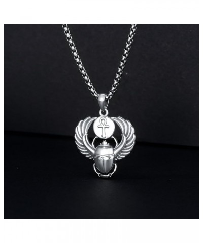 Ankh/Eye of Horus/Scarab Necklace Sterling Silver Egyptian Jewelry Gift for Men Women C-Scarab & Ankh $19.80 Necklaces