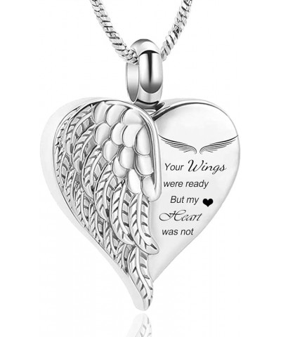 Love Heart Urn Necklace for Ashes Keepsake Memorial Cremation Jewelry Stainless Steel Angel Wing Heart Urn Locket Ashes Holde...