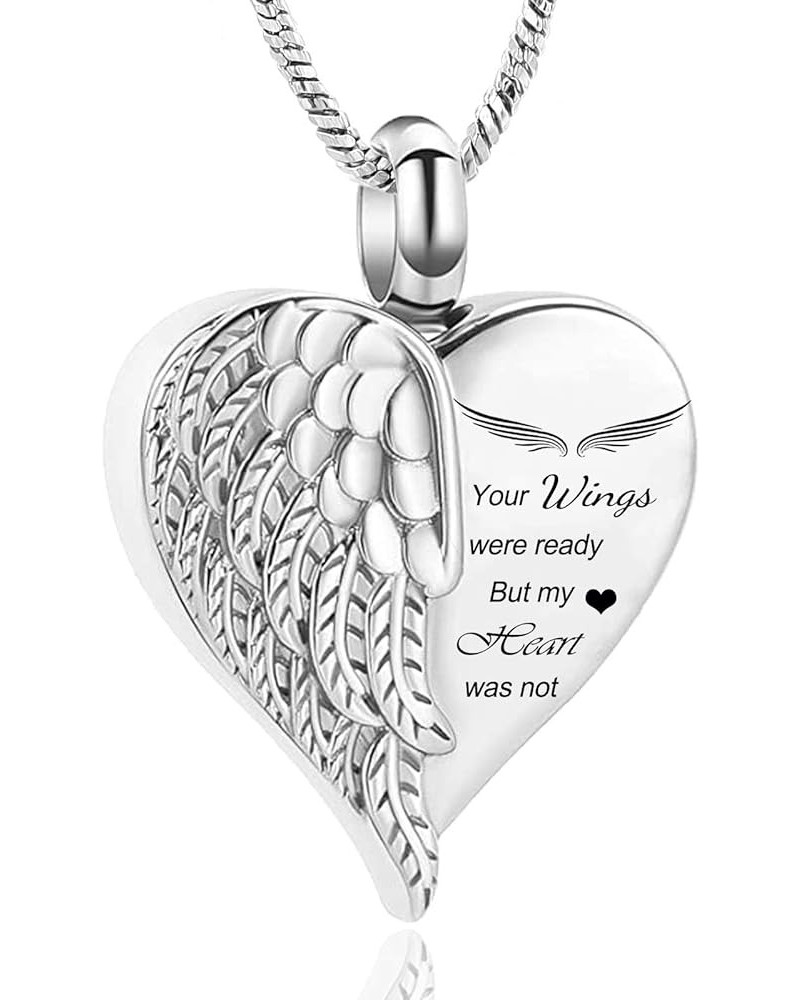 Love Heart Urn Necklace for Ashes Keepsake Memorial Cremation Jewelry Stainless Steel Angel Wing Heart Urn Locket Ashes Holde...