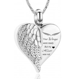 Love Heart Urn Necklace for Ashes Keepsake Memorial Cremation Jewelry Stainless Steel Angel Wing Heart Urn Locket Ashes Holde...