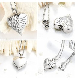 Love Heart Urn Necklace for Ashes Keepsake Memorial Cremation Jewelry Stainless Steel Angel Wing Heart Urn Locket Ashes Holde...