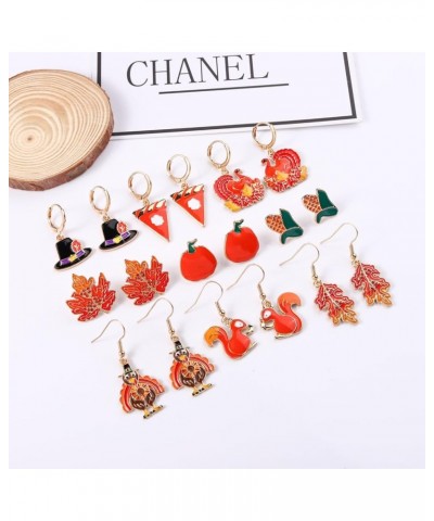 9 Pairs Thanksgiving Fall Earrings Harvest Pumpkin Maple Leaf Stud Earrings for Women Cute Squirrel Turkey Dangle Earrings Th...