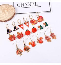 9 Pairs Thanksgiving Fall Earrings Harvest Pumpkin Maple Leaf Stud Earrings for Women Cute Squirrel Turkey Dangle Earrings Th...