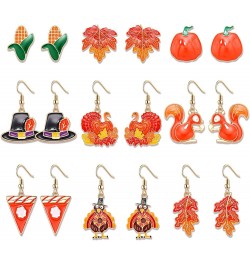 9 Pairs Thanksgiving Fall Earrings Harvest Pumpkin Maple Leaf Stud Earrings for Women Cute Squirrel Turkey Dangle Earrings Th...