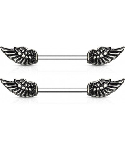 14G Angel Wings 316L Surgical Steel Nipple Barbell Ring PAIR - Antique Silver $10.82 Body Jewelry