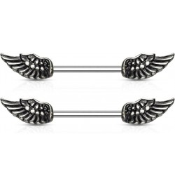 14G Angel Wings 316L Surgical Steel Nipple Barbell Ring PAIR - Antique Silver $10.82 Body Jewelry