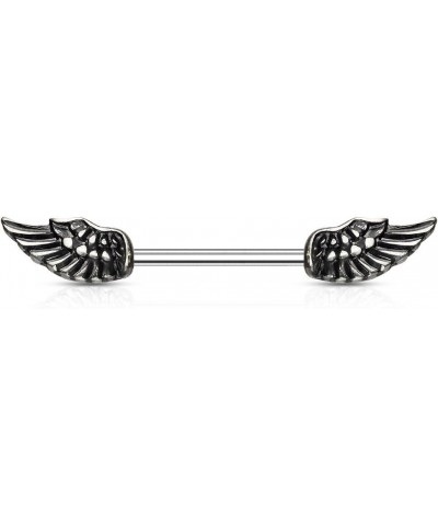 14G Angel Wings 316L Surgical Steel Nipple Barbell Ring PAIR - Antique Silver $10.82 Body Jewelry