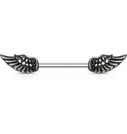 14G Angel Wings 316L Surgical Steel Nipple Barbell Ring PAIR - Antique Silver $10.82 Body Jewelry