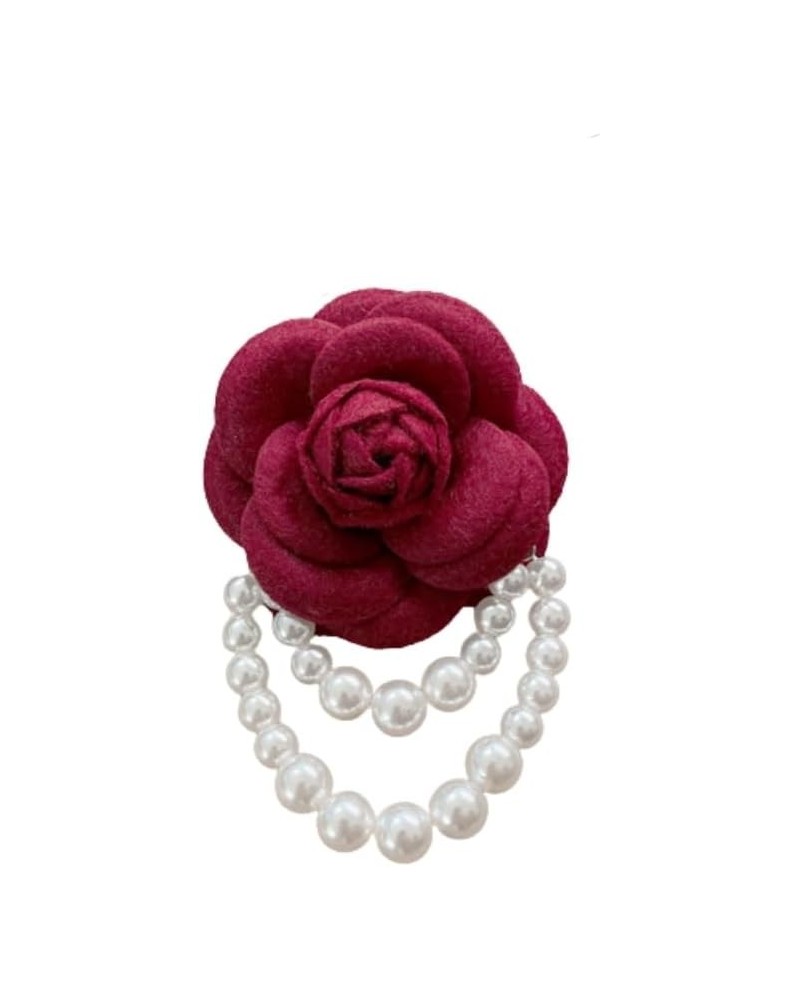 Vintage Faux Pearl Flower Brooch Pin for Women Camellia Safety Pins Sweater Shawl Clips Red $6.71 Brooches & Pins