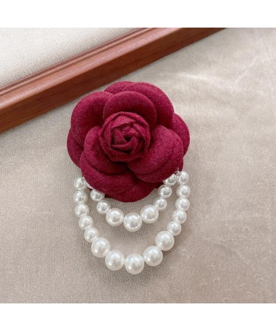 Vintage Faux Pearl Flower Brooch Pin for Women Camellia Safety Pins Sweater Shawl Clips Red $6.71 Brooches & Pins