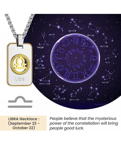 Zodiac Tag Necklace for Men, Stainless Steel Constellation Horoscope Astrology Pendant Necklaces Lucky Jewelry 07. Libra (Sep...