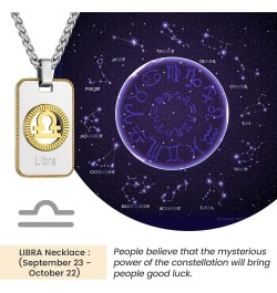 Zodiac Tag Necklace for Men, Stainless Steel Constellation Horoscope Astrology Pendant Necklaces Lucky Jewelry 07. Libra (Sep...