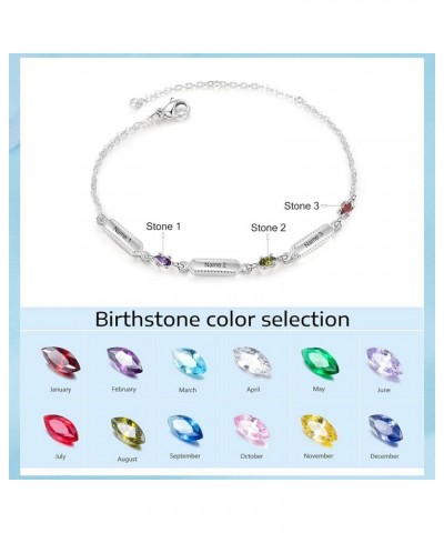 Personalized Birthstone Bracelets for Women, Name Bar Custom Bracelet, Gift for Mom Her Friendship Bracelets Link Chain Brace...