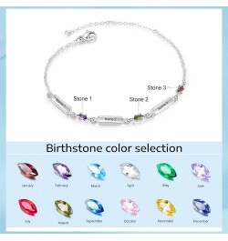 Personalized Birthstone Bracelets for Women, Name Bar Custom Bracelet, Gift for Mom Her Friendship Bracelets Link Chain Brace...