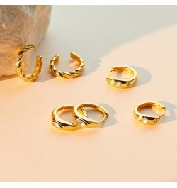 Chunky Gold Hoop Earrings Set for Women, 14K Small Huggie Earrings for Mulpitle Piercing Hypoallergenic Lightweight Trendy Je...