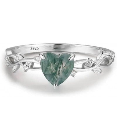 Natural Moss Agate Ring for Women 925 Sterling Silver Green Promise Ring for Women Engagement Moss Agate Jewelry for Wedding/...