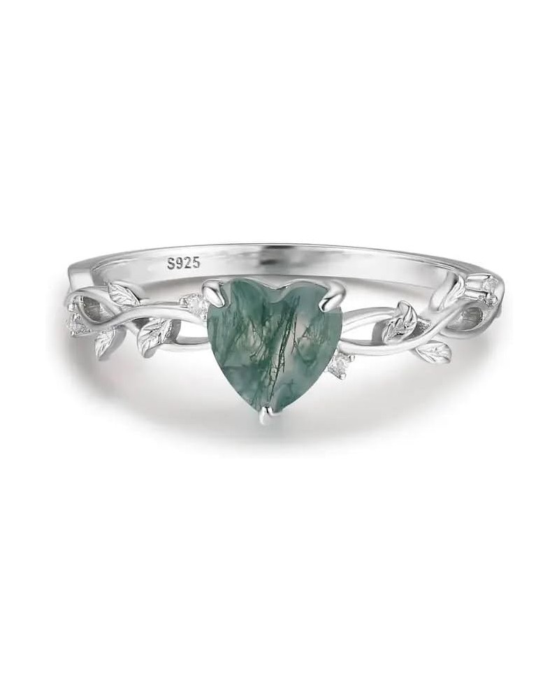 Natural Moss Agate Ring for Women 925 Sterling Silver Green Promise Ring for Women Engagement Moss Agate Jewelry for Wedding/...