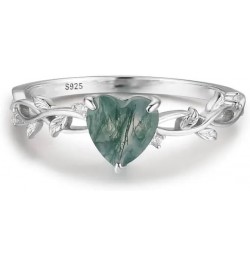 Natural Moss Agate Ring for Women 925 Sterling Silver Green Promise Ring for Women Engagement Moss Agate Jewelry for Wedding/...