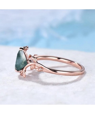 Natural Moss Agate Ring for Women 925 Sterling Silver Green Promise Ring for Women Engagement Moss Agate Jewelry for Wedding/...