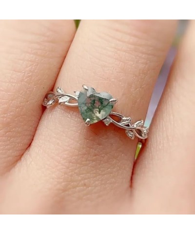 Natural Moss Agate Ring for Women 925 Sterling Silver Green Promise Ring for Women Engagement Moss Agate Jewelry for Wedding/...