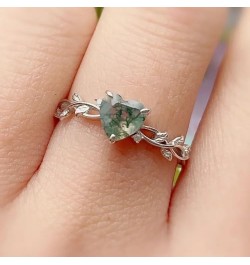 Natural Moss Agate Ring for Women 925 Sterling Silver Green Promise Ring for Women Engagement Moss Agate Jewelry for Wedding/...