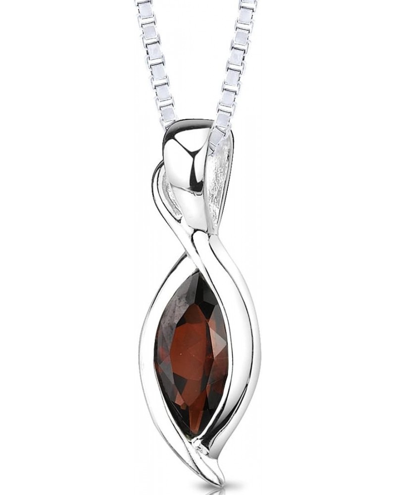 Garnet Pendant Necklace for Women 925 Sterling Silver, Natural Gemstone, 1.25 Carats Marquise Shape, 10x5mm with 18 inch Chai...