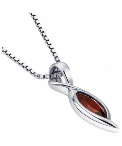 Garnet Pendant Necklace for Women 925 Sterling Silver, Natural Gemstone, 1.25 Carats Marquise Shape, 10x5mm with 18 inch Chai...