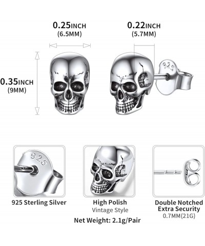 925 Sterling Silver Skull Stud Earrings, Personalized Vintage Gothic Earrings, Halloween Earrings for Men Women (with Gift Bo...