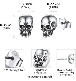 925 Sterling Silver Skull Stud Earrings, Personalized Vintage Gothic Earrings, Halloween Earrings for Men Women (with Gift Bo...