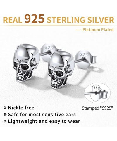 925 Sterling Silver Skull Stud Earrings, Personalized Vintage Gothic Earrings, Halloween Earrings for Men Women (with Gift Bo...