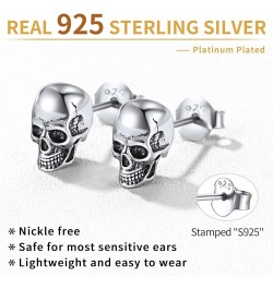 925 Sterling Silver Skull Stud Earrings, Personalized Vintage Gothic Earrings, Halloween Earrings for Men Women (with Gift Bo...