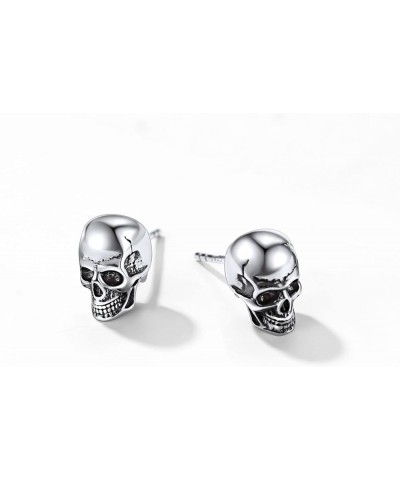 925 Sterling Silver Skull Stud Earrings, Personalized Vintage Gothic Earrings, Halloween Earrings for Men Women (with Gift Bo...