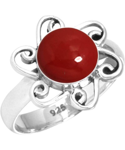 925 Sterling Silver Handmade Ring for Women 8 MM Round Gemstone Costume Silver Jewelry for Gift (99083_R) Red Stone $17.00 Rings