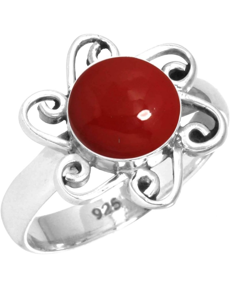 925 Sterling Silver Handmade Ring for Women 8 MM Round Gemstone Costume Silver Jewelry for Gift (99083_R) Red Stone $17.00 Rings