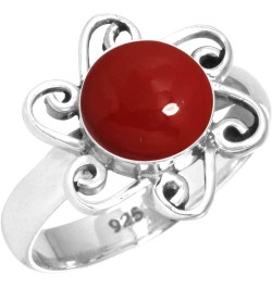 925 Sterling Silver Handmade Ring for Women 8 MM Round Gemstone Costume Silver Jewelry for Gift (99083_R) Red Stone $17.00 Rings