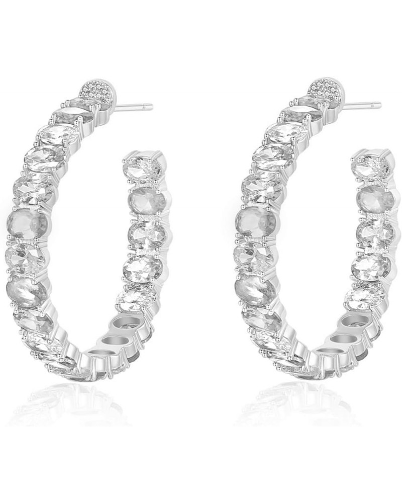 Dainty Gold plated Large Open C Hoop Earrings with Teardrop Shaped Swarovski Elements Cubic Zirconia Fashion Jewelry for Wome...