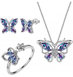 Butterfly Jewelry,Women 925 Sterling Silver Butterflies Birthstone Pendant Necklace/Earrings/Rings Wedding Gift M.Mysitc-set ...