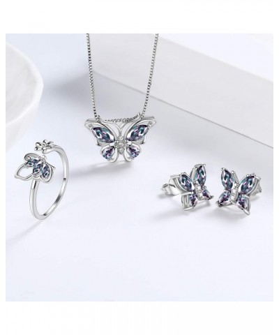 Butterfly Jewelry,Women 925 Sterling Silver Butterflies Birthstone Pendant Necklace/Earrings/Rings Wedding Gift M.Mysitc-set ...