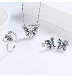 Butterfly Jewelry,Women 925 Sterling Silver Butterflies Birthstone Pendant Necklace/Earrings/Rings Wedding Gift M.Mysitc-set ...