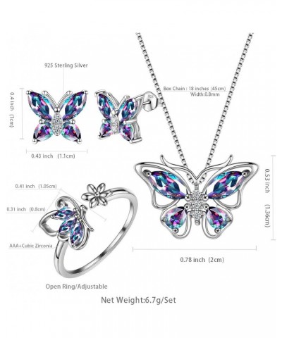 Butterfly Jewelry,Women 925 Sterling Silver Butterflies Birthstone Pendant Necklace/Earrings/Rings Wedding Gift M.Mysitc-set ...