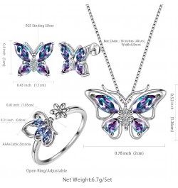 Butterfly Jewelry,Women 925 Sterling Silver Butterflies Birthstone Pendant Necklace/Earrings/Rings Wedding Gift M.Mysitc-set ...