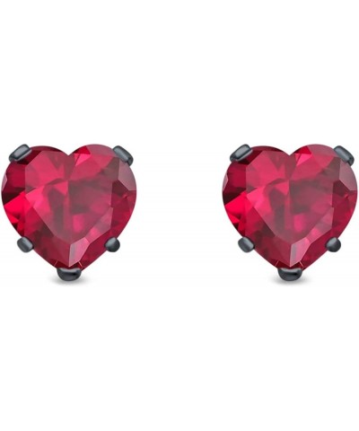 Heart Stud Earrings Simulated Cubic Zirconia 925 Sterling Silver (4mm-8mm) Black Tone, Simulated Ruby CZ 4.0 Millimeters $11....